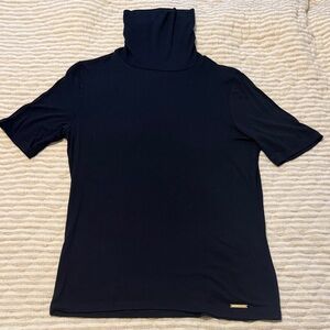 Michael Kors Navy Blue Turtleneck Short-Sleeve Women's Top